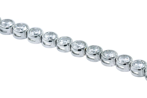 8.5 Carat Bezel Set Round Bracelet with simulated lab created diamond alternative cubic zirconia in 14k white gold.