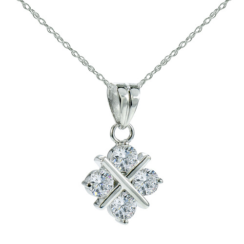 Tic Tac Toe Hugs and Kisses X and O Pendant with lab grown diamond simulant cubic zirconia  in 14K white gold.