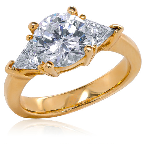 Round with Trillions Three Stone Cubic Zirconia Engagement Ring