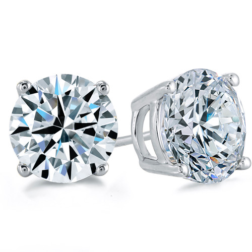 14k White Gold Solitaire Round Cubic Zirconia Stud Earrings in Secure  Screw-backs