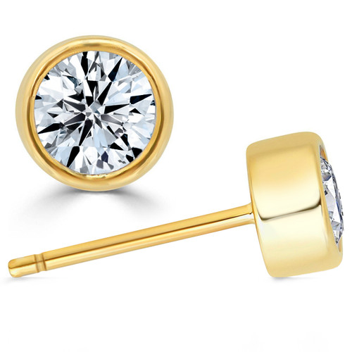 Bezel-Set Round Diamond Stud Earrings in 18K Yellow Gold