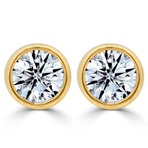 18K Yellow Gold Bezel-Set Round Diamond Stud Earrings
