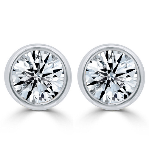 14K White Gold Solitaire Diamond Earrings Pressure Set Diamond Earring Stud  Gift