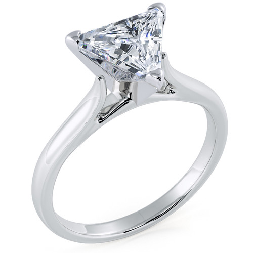 Trillion triangle laboratory grown diamond simulant cubic zirconia cathedral solitaire engagement ring in 14k white gold.