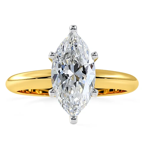 Marquise lab grown diamond simulant cubic zirconia classic solitaire engagement ring in 14k yellow gold.