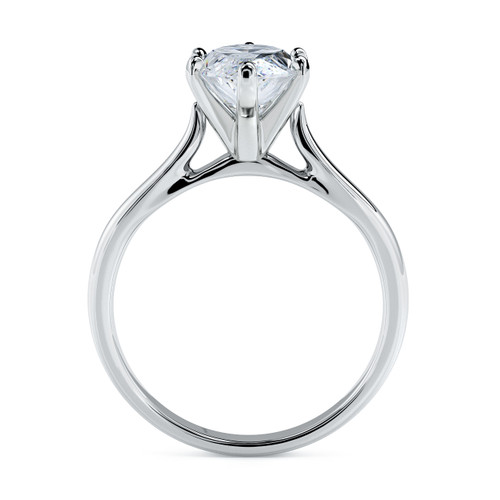 Marquise lab grown diamond alternative cubic zirconia cathedral solitaire engagement ring in 18k white gold.