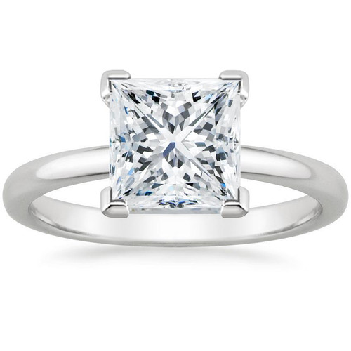 Princess cut square lab grown diamond look alternative cubic zirconia classic solitaire engagement ring in 14k white gold.