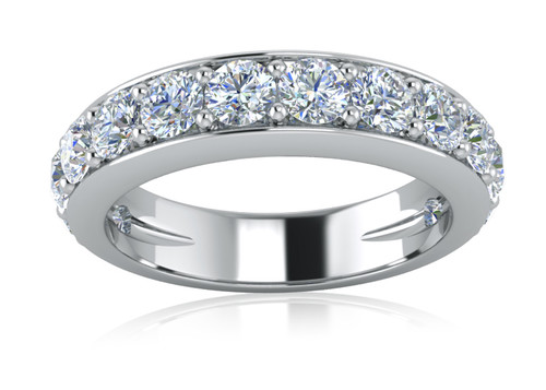 Burke 4 carat round lab grown diamond quality cubic zirconia pave set cathedral split shank wedding band in platinum.