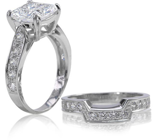 Winston 4 Carat Cathedral Cushion Cut Wedding Set with simulated laboratory grown diamond quality cubic zirconia in platinum.