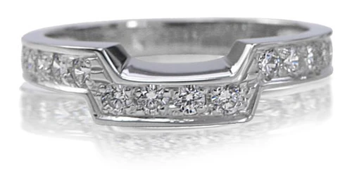 Contoured Matching Band with simulated laboratory grown diamond quality cubic zirconia in 14k white gold.