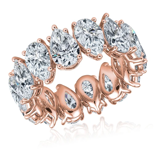 1 carat each 8x5mm pear shape lab grown diamond alternative cubic zirconia prong set eternity band, 14k rose gold.