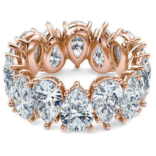 1.50 carat each 9x6mm pear shape lab grown diamond alternative cubic zirconia prong set eternity band, 14k rose gold.