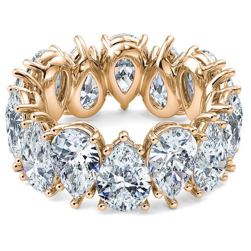 1.50 carat each 9x6mm pear shape lab grown diamond quality cubic zirconia prong set eternity band, 18k yellow gold.
