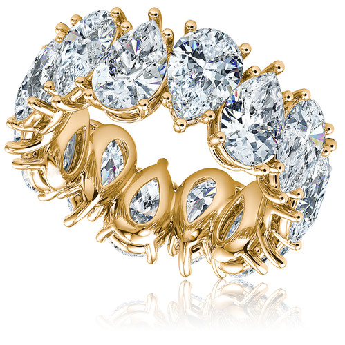 1.50 carat each 9x6mm pear shape lab grown diamond simulant cubic zirconia prong set eternity band, 14k yellow gold.