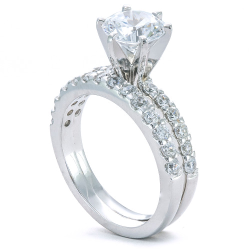 Round 1.5 carat wedding set solitaire and matching band with lab grown diamond alternative cubic zirconia in 14k gold, 18k gold or platinum.