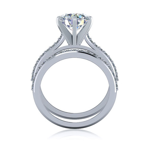 Round 2 Carat Cathedral Pave Bridal Set with laboratory grown diamond quality cubic zirconia in 18k white gold.