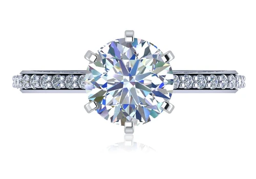 Round 2 Carat Cathedral Pave Solitaire with lab grown diamond alternative cubic zirconia in platinum.