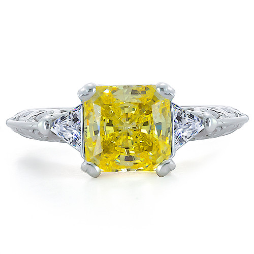 Princess cut 1.5 carat laboratory grown diamond alternative cubic zirconia trillion estate style solitaire in platinum.