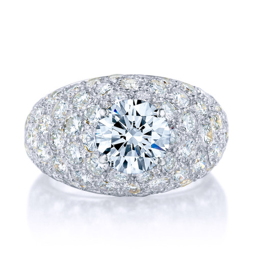 DeRosier 2 carat round laboratory grown diamond look cubic zirconia pavé domed ring in platinum.