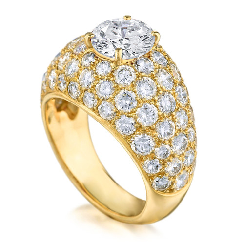 DeRosier 2 carat round laboratory grown diamond look cubic zirconia pavé domed ring in 14k yellow gold.