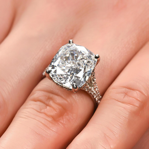 Split Shank Cushion Cut halo Engagement Ring - PureGemsJewels