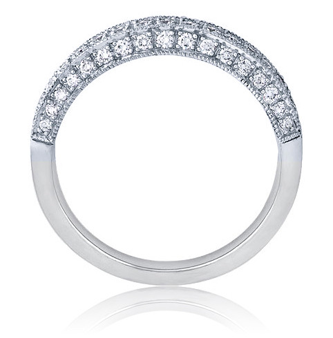 Pave Milgrain Wedding Band with lab grown diamond  look cubic zirconia in 18k white gold.