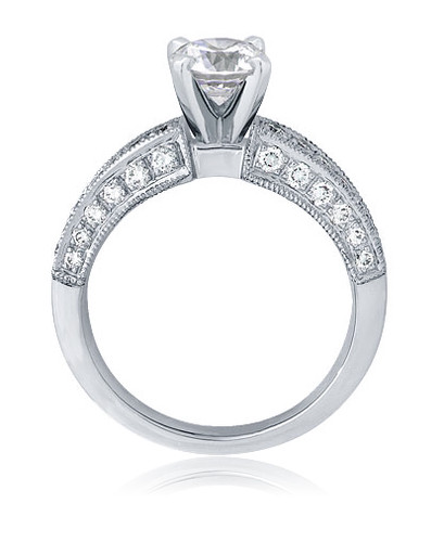 Princess Cut Pave Milgrain Solitaire with lab grown diamond simulant cubic zirconia in 18k white gold.