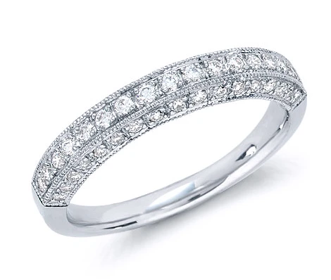 Pave Milgrain Wedding Band with lab grown diamond alternative cubic zirconia in 14k white gold.
