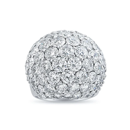Pavé set lab grown diamond look cubic zirconia dome bombe band in 14k white gold.