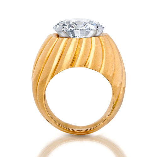 Toranado swirl gypsy dome 5.5 carat round lab grown diamond simulant cubic zirconia solitaire ring in 14k gold.