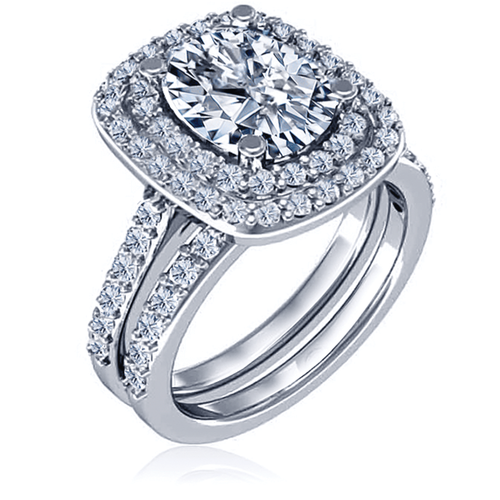 Lunette Carat Elongated Cushion Cut Cubic Zirconia Double Halo