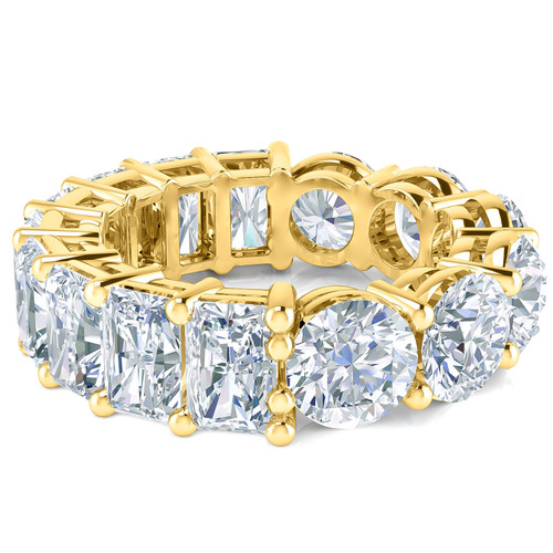 Alternity .75 carat each round and emerald radiant cut lab grown diamond alternative cubic zirconia eternity band in 14k yellow gold.