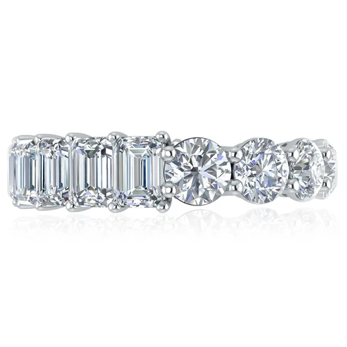 Alternity .25 carat round and emerald step cut lab grown diamond look cubic zirconia eternity band in platinum.