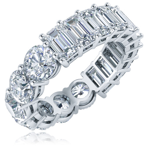 Alternity .50 carat round and emerald step cut laboratory grown diamond quality cubic zirconia eternity band in 14k white gold.