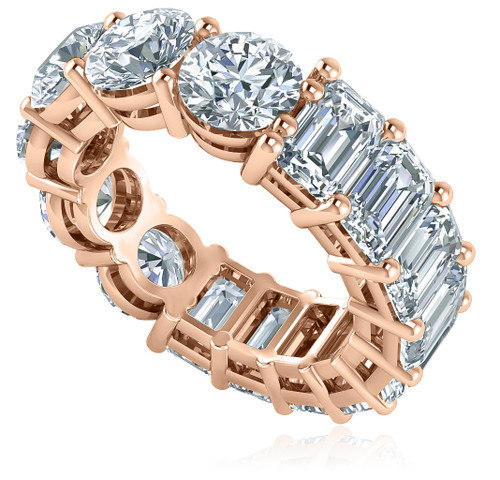 Alternity .75 carat round and emerald step cut laboratory grown diamond alternative cubic zirconia eternity band in 14k rose gold.
