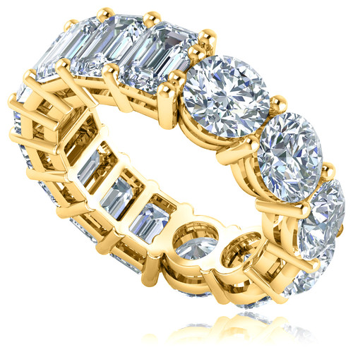 Alternity .75 carat round and emerald step cut lab grown diamond look cubic zirconia eternity band in 14k yellow gold.