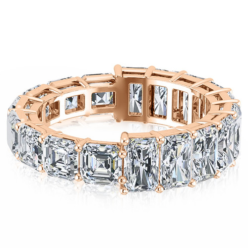 Alternity .50 carat asscher cut and emerald radiant cut laboratory grown diamond look cubic zirconia eternity band in 14k rose gold.