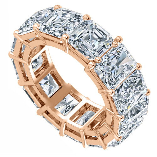 Alternity 1 carat asscher cut and emerald radiant cut lab grown diamond alternative cubic zirconia eternity band in 14k rose gold.