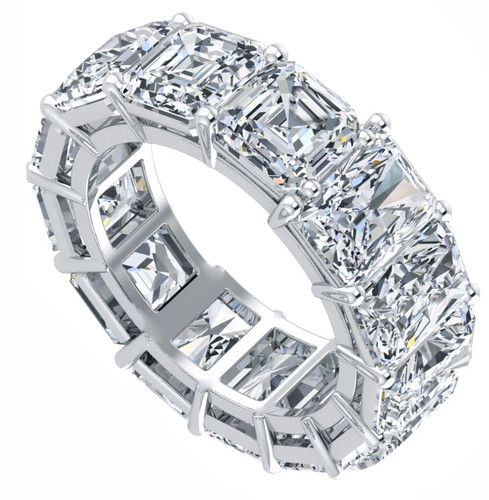 Alternity 1 carat asscher cut and emerald radiant cut laboratory grown diamond quality cubic zirconia eternity band in 18k white gold.