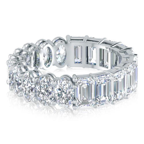 Alternity .25 carat oval and emerald step cut lab grown diamond simulant cubic zirconia eternity band in 14k white gold.