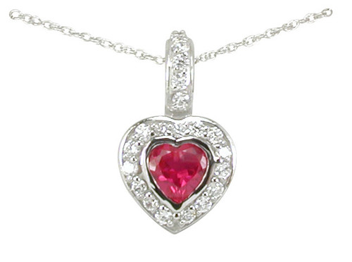 Jourdain Bezel Set Heart Micro Pave Halo Pendant with lab grown diamond simulant cubic zirconia in 14k white gold.