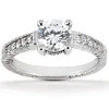 Claudine 1 carat round laboratory grown diamond look cubic zirconia pave engraved solitaire engagement ring in 14k white gold.