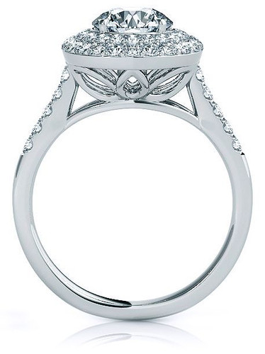 Camberley 2 carat round lab grown diamond alternative cubic zirconia double halo solitaire engagement ring in 14k white gold.