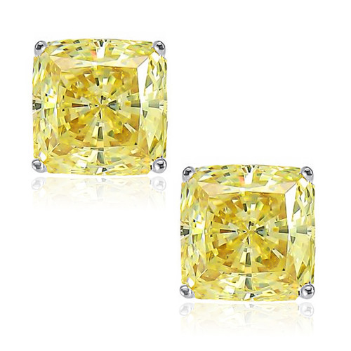 5.5 Carat Each Canary Princess Cut Square Cubic Zirconia Stud