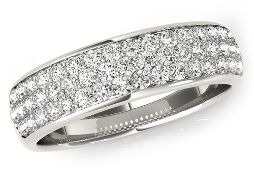 Kensington 1.5 carat round laboratory grown diamond simulant cubic zirconia micro pave wedding band in 14k white gold.