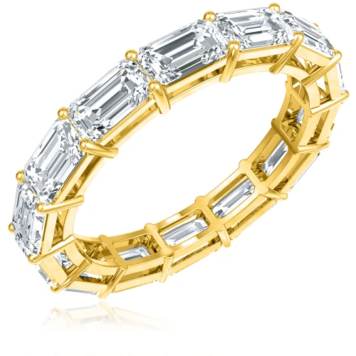 East West .50 Carat Each Horizontal Set Emerald Step Cut Eternity Band in 14K Yellow Gold.