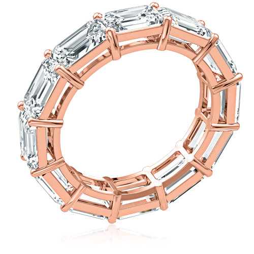 East West .75 Carat Each Horizontal Set Emerald Step Cut Eternity Band in 14K Rose Gold.
