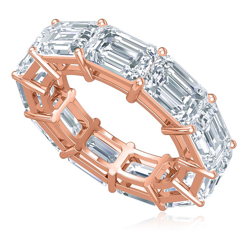 East West 1 Carat Each Horizontal Set Emerald Step Cut Eternity Band in 14K rose gold.