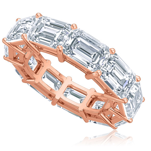 East West 1 Carat Each Horizontal Set Emerald Step Cut Eternity Band in 14K rose gold.