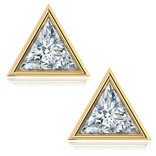 Trillion Triangle Bezel Set Cubic Zirconia Stud Earrings